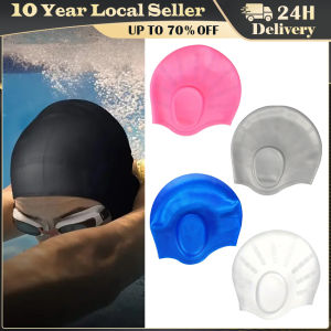 Silicone Swimming Cap for Men Women with Ear Protection Diving Bathing Hats Beach Pool Caps Swimming Accessories Water Games Professional Durable Silicone Swimming Cap with Ear Pockets for Adults and Teens Protects Long Hair and Provides High Elasticity