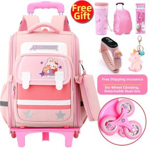 KABUYOUSI | Girls Elementary School Waterproof Detachable Rolling Backpack