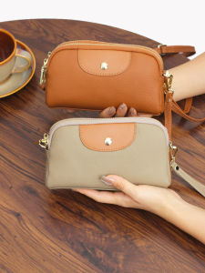 Leather Single Shoulder Crossbody Small Square Bag Casual Versatile Large Capacity Dual Zipper Simple Practical Handbag for Women