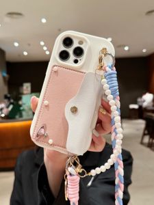 Style  17Promax Phone Case with Card Slot Diagonal Hanging Rope Pearl Chain Handheld 13P Saturn Wallet Protection
