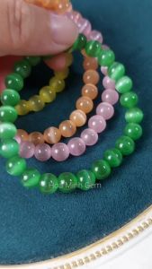 Vòng tay đá Mắt Mèo trơn size hạt 7.8 li đa sắc màu phong cách xinh xắn dễ thương | Hoa Minh Gem