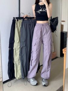 2025 New American Style Quick Dry Work Pants Women Summer Thin High Waist Wide Leg Straight Cut Sports Trousers Mountain Climbing Pants