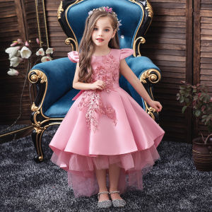 3 Color 6 Size Baby Girls Dress Ruffle Sleeve Bow 3D Flower Sequin Trailing Layered Flower Girls Dress Kids Birthday Party Wedding Birthday Gift Girls Princess Dress Photoshoot Cotume Age 3 To 12