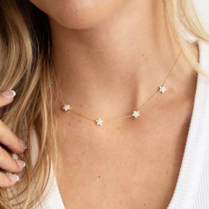 แฟชั่นCubic Zirconia 5ชิ้นดอกไม้สร้อยคอผู้หญิงChoker Clavicle Chainเครื่องประดับงานแต่งงานของขวัญ