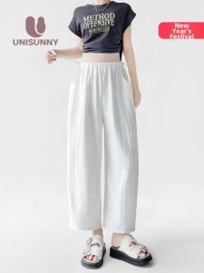 unisunny | Thin Summer No Belly Band Wide-leg Pants Nine-Tenth Length