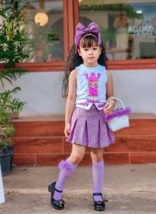 ชุดเซ็ทเด็ก สกรีนลายการ์ตูนสุดฮิต เสื้อพร้อมกระโปรง