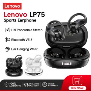 Lenovo LP75 Bluetooth Earphone Sports Running Fitness Waterproof Earbuds HiFi Stereo Wireless Headphone with Mics Gaming Headset Ear Hanging Wear