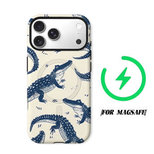 Navy Crocodile Phone Case for iPhone 18 17 16 15 14 13 12 11 Air Pro Max Plus Double-layer Cover