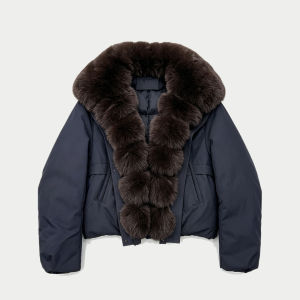 Korean Winter 2026 New Solid Color Long-sleeved Fur Collar Down Cotton Jacket Womens Simple Short Fashion Loose Coat Thick