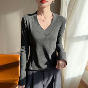 DONGYINUAN | Minimal V-neck Long Sleeve Knitwear