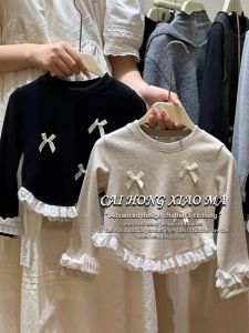 New Design Long Sleeve Lace and Bow T-Shirt