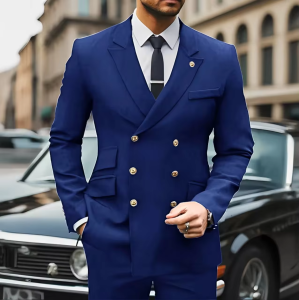 Fashion Wedding Tuxedo 2 Piece Suit Male Smart Casual Slim Fit Double Breasted Blazer Pants Set for Party Prom Banquet