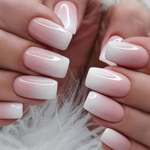 24Pcs White Gradient Long Ballet Fake Nails Art Full Cover Press on Nails Artificial Acrylic Removable Wearable False Nail Tips