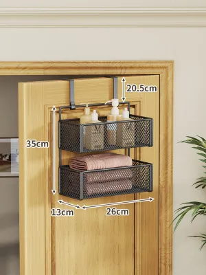 Multi-layered Wall-mounted Storage Shelf with Hooks No-drilling Required