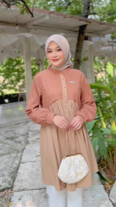 MDLY Baju kemeja atasan wanita muslim/Tunik wanita Kombinasi Bordir/Tunik Casual/Sheva Tunic by MDLY