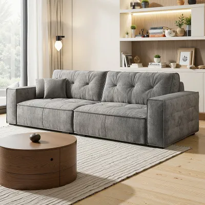 RUFEI | Vintage Cream Tofu-style Sofa Small Living Room Straight Row