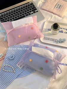 Double Layer Cloth Art Paper Towel Bag for Living Room And Car High Aesthetic Value Mesh Paper Towel Storage Bag Korean Style