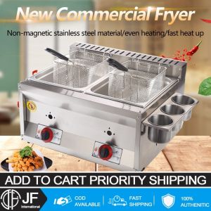 JF Commercial Gas Fryer Gas LPG Fryer Double Cylinder Fryer Chicken Legs Stainless Steel Fryer