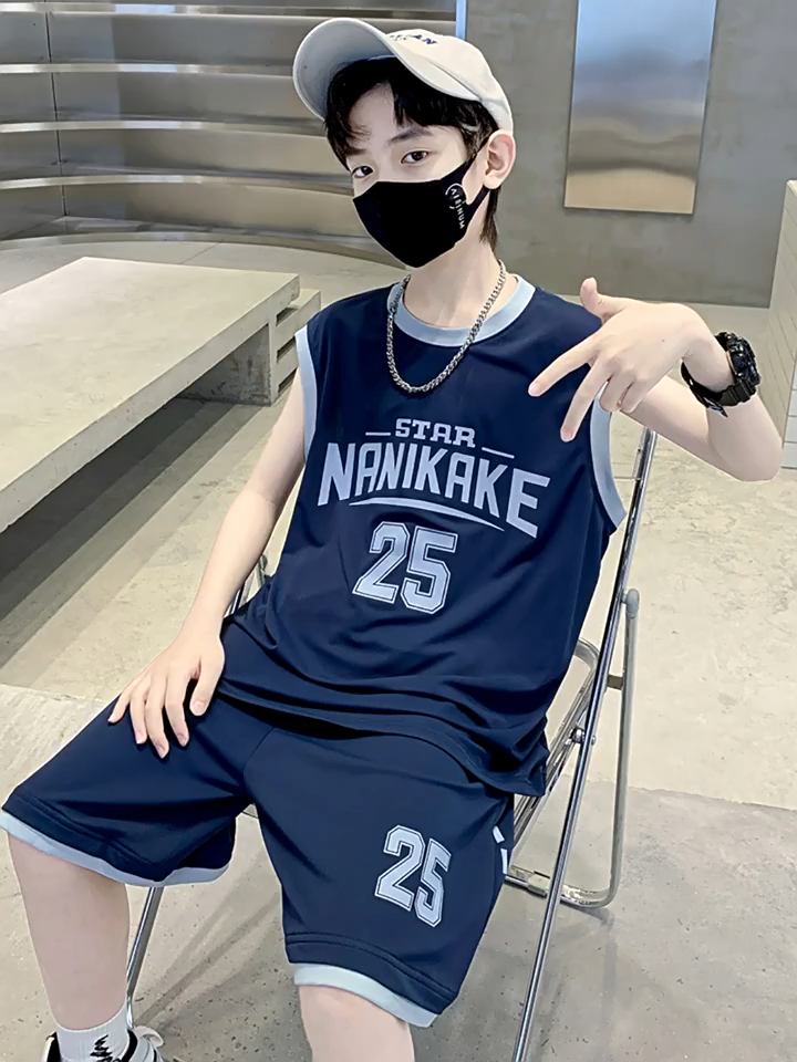F-16 Kids Basketball Outfit Set - Korean Style Sleeveless Vest Two-Piece Loose Quick-Dry Sports Set