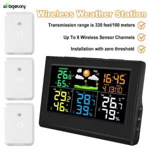 Wireless Weather Station with 3 Sensors Alarm Clock Indoor Outdoor Thermometer Hygrometer Forecast 300FT Range 8 Channels