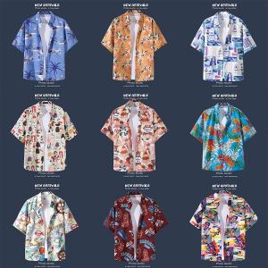 Loose Short Sleeve Floral Shirt Vintage Hawaiian Feel Restaurant Style Mens Summer Casual Fashion Youth Trend Square Collar