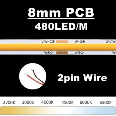 24V Dimmable 3 Color CCT COB LED Strip Light 8mm 10mm Width 2700K To 6500K Color-Changing LED Tape Linear Double Color RA90
