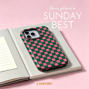 Pink Green Check For Case For iPhone 17 16 15 Pro Max TPU Anti-Scratch Outer Shell Raised Screen CaseChic
