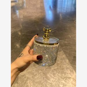 Luxury Bear Toothpick Holder Diamond Embedded Creative Home Use Storage Box High Value Cotton Swab Box Trendy Desktop Decor