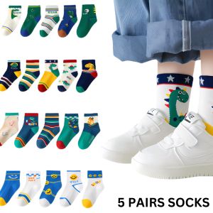 Kids 5 Pairs Cotton Material Socks Cute Animal Prints for Kids Boys and Girls 1-12 Years Old