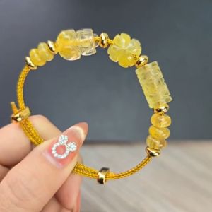 Q210 Vòng lu thống khắc ngũ điếu cỏ 4 lá tỳ hưu Thạch Anh Tóc Vàng Super VIP cho Thổ và Kim - Phong Thuỷ TUDO P