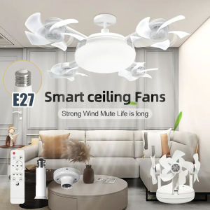 Ceiling Fan 2in 1 Modern LED Smart Hanging Fan Remote Control 3 Speeds E27 Base Foldable Design Bedroom Living Room Decor
