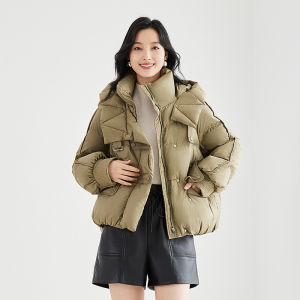 Yigue | Solid Color High-Collar Thick Warm Womens Down Jacket Short Coat