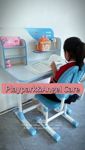 Playpark Study Table and Chair Set for Baby Adjustable Height Ergonomic Desk with Bookshelf 300KG