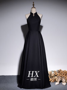 Black Evening Gown Womens Adult Piano Performance Cello Solo Show Art Exam French Style High-End Sensation New 2025