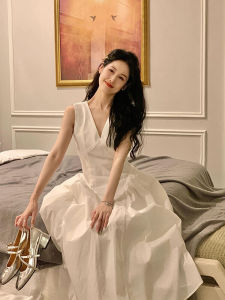 Elegant White Vest Dress Women Summer French Gentle Style Super Beautiful Waist-Cinching Niche Goddess Look Dress