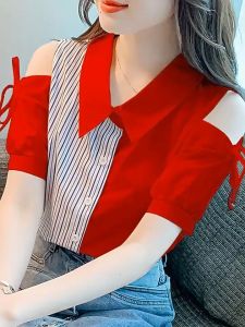 Áo Sơ Mi Nữ Tay Ngắn Hở Vai Buộc Nơ 4 Màu Siêu Xinh Áo Cộc Vải Lụa Cao Cấp Mềm Mịn Không Nhăn