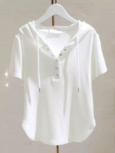 Hooded Plus Size White Short Sleeve T-Shirt