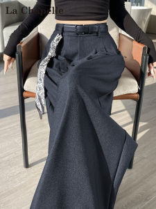 La Chapelle High Waist Drapey Loose Wide Leg Suit Pants Womens Dark Blue Autumn 2025 New Style Commute Style Straight Cut