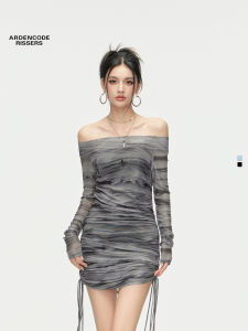 ArdenCode ฤดูร้อน เซ็กซี่ กระโปรงสั้น แขนยาวไหล่เดียว ผู้หญิง เดรส Net ชุดราตรี เอว ใน Cinched โพลีเอสเตอร์ และ สแปนเด็กซ์