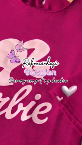 Setelan tunik berbie anak 3-12 tahun terlaris / Setelan tunik crinkle anak motif Berbie termurah
