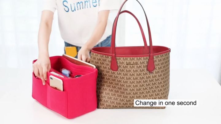 Felt Insert Bag Handbag Tote Purse Organizer Pocket Bag In Bag Backpack - Grey