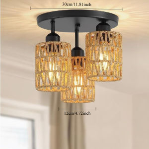 JOYINLED Đèn Chùm Đan Lát Phong Cách Boho Đèn Trần Công Nghiệp E27 Đèn Treo Có Thể Điều Chỉnh Độ Sáng Cho Phòng Ăn Đảo Bếp Phong Cách Hiện Đại