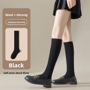 JIAZINI | Thickened Woolen Over-Knee Long Tube Socks Womens Autumn Winter Leg Protection Knee High Anti-Slip Black Pressure Calf Socks For Flats Shoes