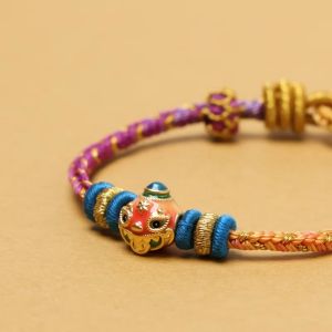 CHOW SANG SANG 周生生 999 24K Solid Gold Cultural Blessing Auspicious Myth Money-Swallowing Beast Charm Embroidered Bracelet for Women 23cm 95533B