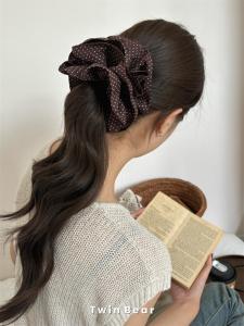 Lazy Feel Sweet Retro Polka Dot Fabric Large Hair Ties Elastic Bow Hair Bands Headscarves Hair Accessories French Style