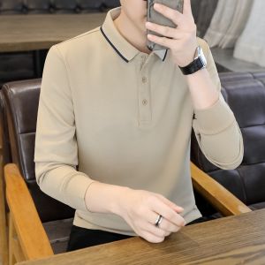 Áo Thun Nam Dài Tay Mùa Xuân Thu Màu Trơn Thường Ngày Thời Trang Cổ Polo Tay Dài Thường Ngày Mùa Thu Polyester