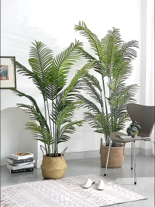 【Free Pot】125cm Artificial Palm Tree 24 Leaves Realistic Fake Plant with Flower Pot Plastic Faux Plant for Home Office Living Room Decor