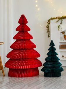 Festive Paper Christmas Tree Decoration 3D Foldable Ins Style Window Display Hotel Atmosphere Scene Props Large Size