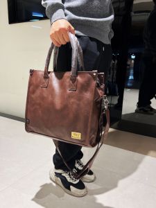 Large Capacity Three-Box Business Mens Tote Bag Casual Commuter Shoulder Bag Korean Style Computer Bag with Zipper Closure