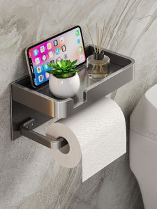 Bathroom Tissue Holder Toilet Paper Rack Mobile Phone Stand No Drilling Required Paper Towel Holder Zinc Alloy Oxidation Finish